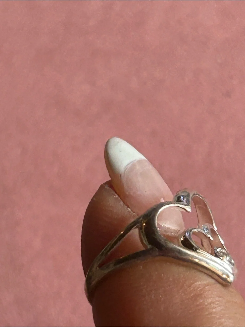 Vintage Sterling Silver Double Heart Ring with Small Cubic Zirconia. Size 6.